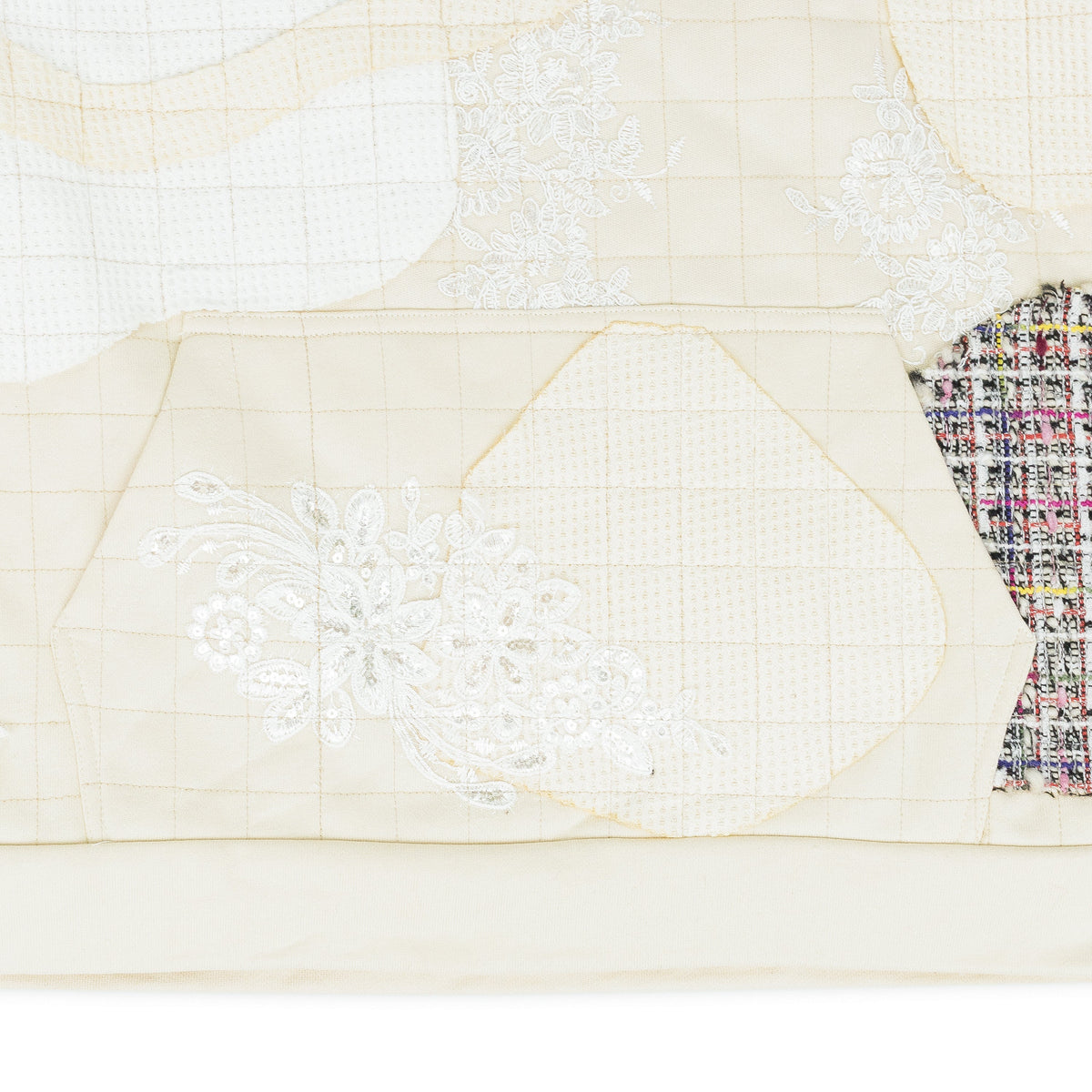 CREAM TWEED PATCHWORK HOODIE