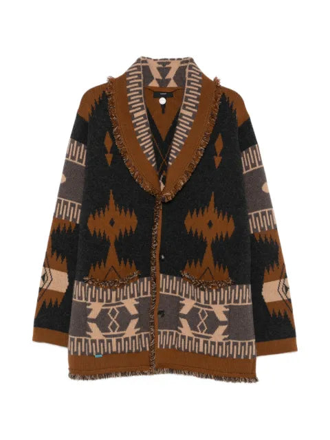 Alanui jacquard-knit fringed cardigan