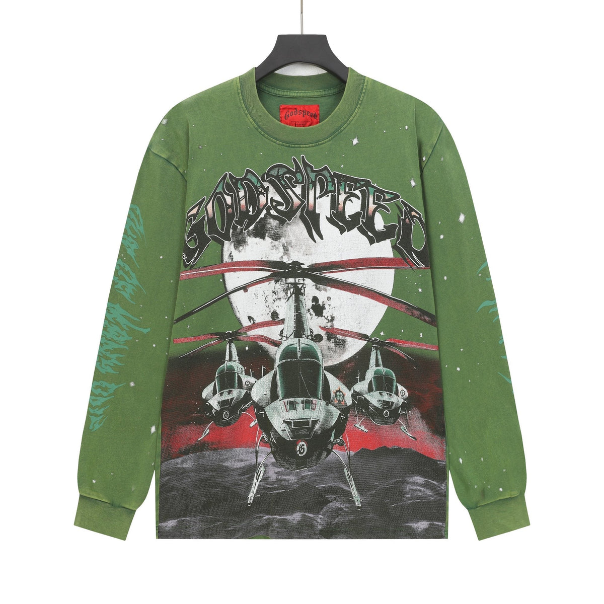 Godspeed Washed Olive Aircraft Graphic Long-Sleeve T-Shirt