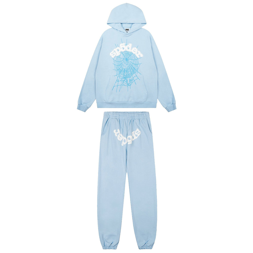 Sp5der Light Blue Spiderweb Hoodie & Sweatpants Matching Set