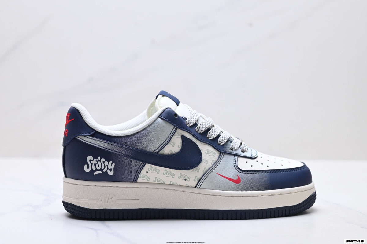 Nike Air Force 1 Low White Navy Blue Unisex Sneakers Style 10