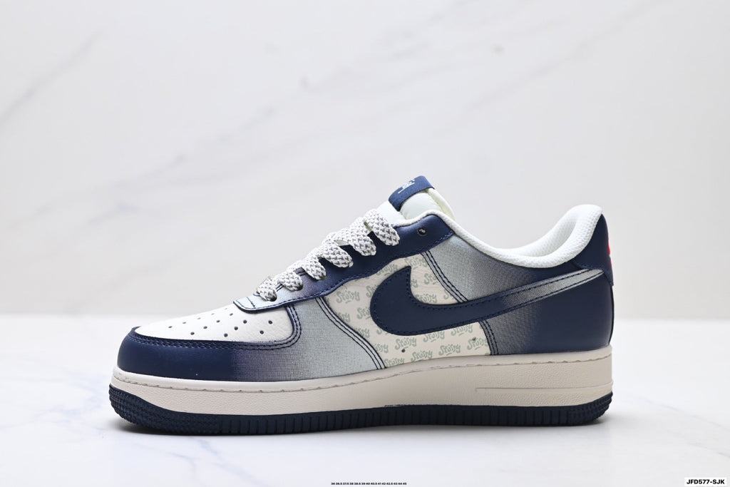 Nike Air Force 1 Low White Navy Blue Unisex Sneakers Style 10