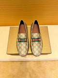 Gucci Beige Tan Monogram Horsebit Loafers