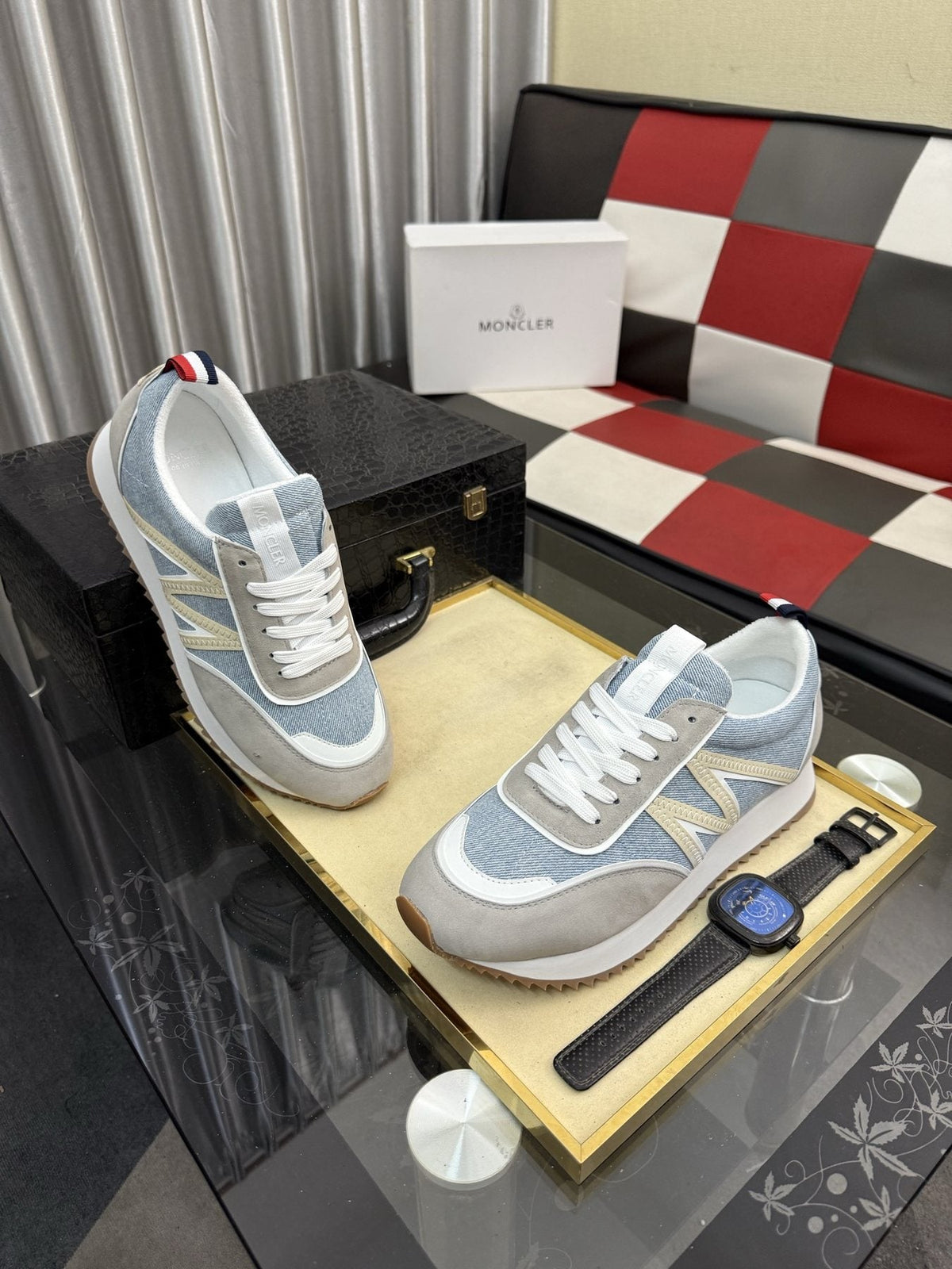 Moncler Men's Light Blue Panel Low-Top Sneakers