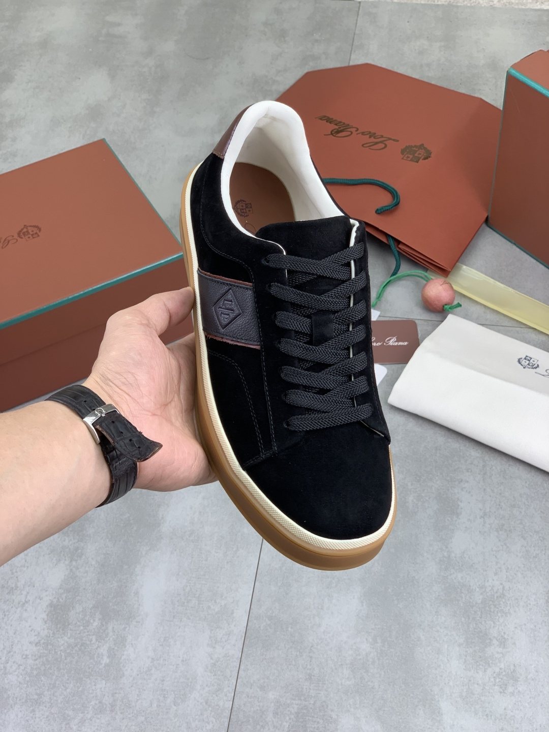 Loro Piana Contrast Heel Low-Top Sneakers