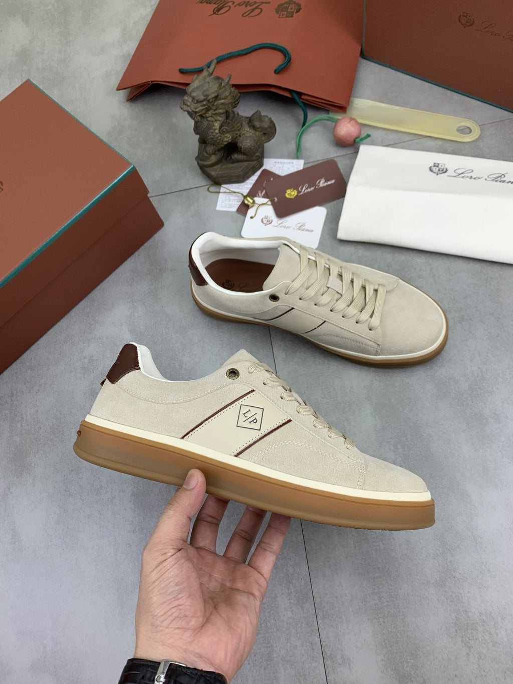Loro Piana Contrast Heel Low-Top Sneakers