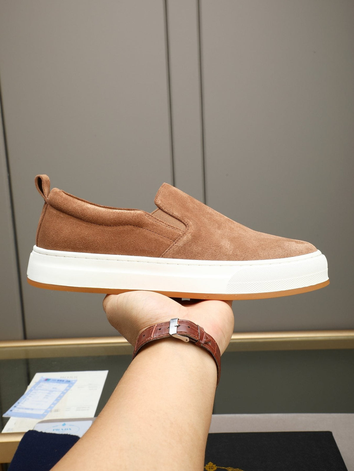 Prada Leather Slip-On Sneakers