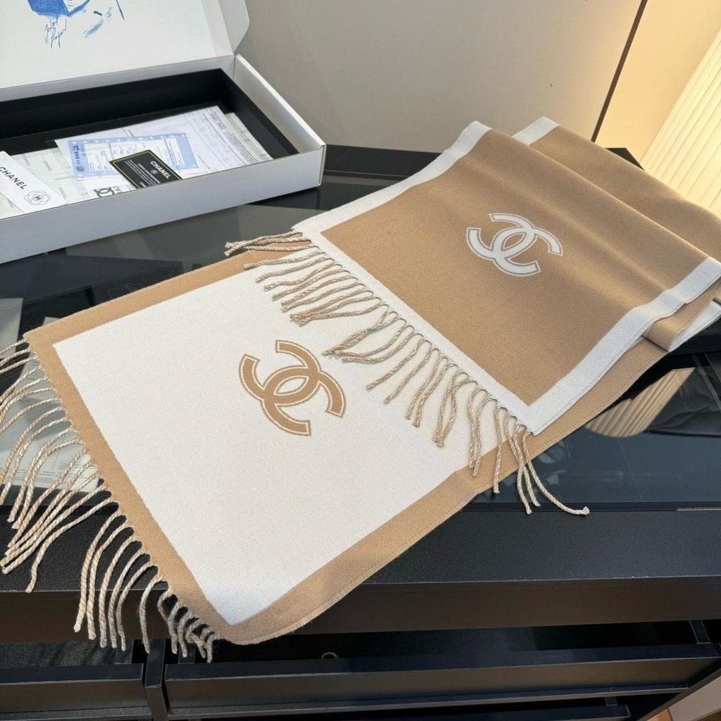 Chanel Contrast Panel Fringed Scarf