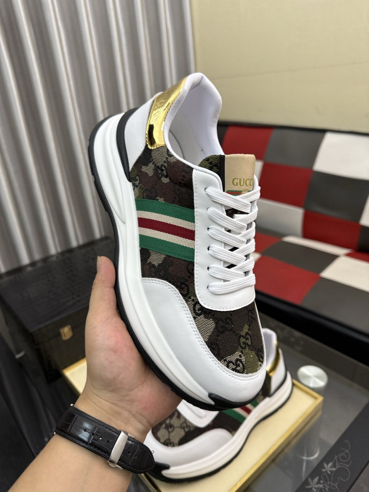 Gucci Monogram Stripe Low-Top Sneakers